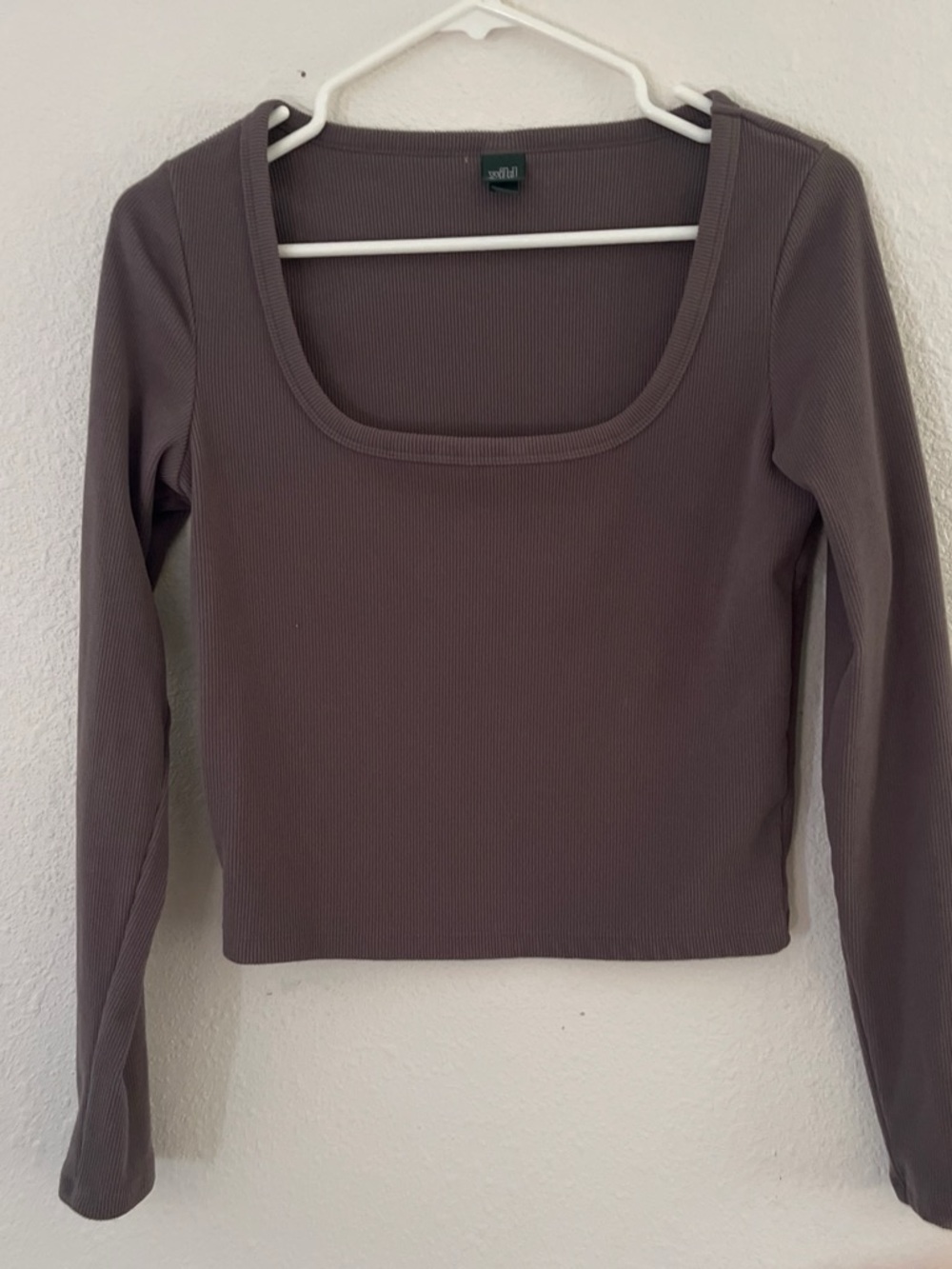 Wild Fable Ribbed Square Neck Long Sleeve Crop Top - Mauve Brown Medium